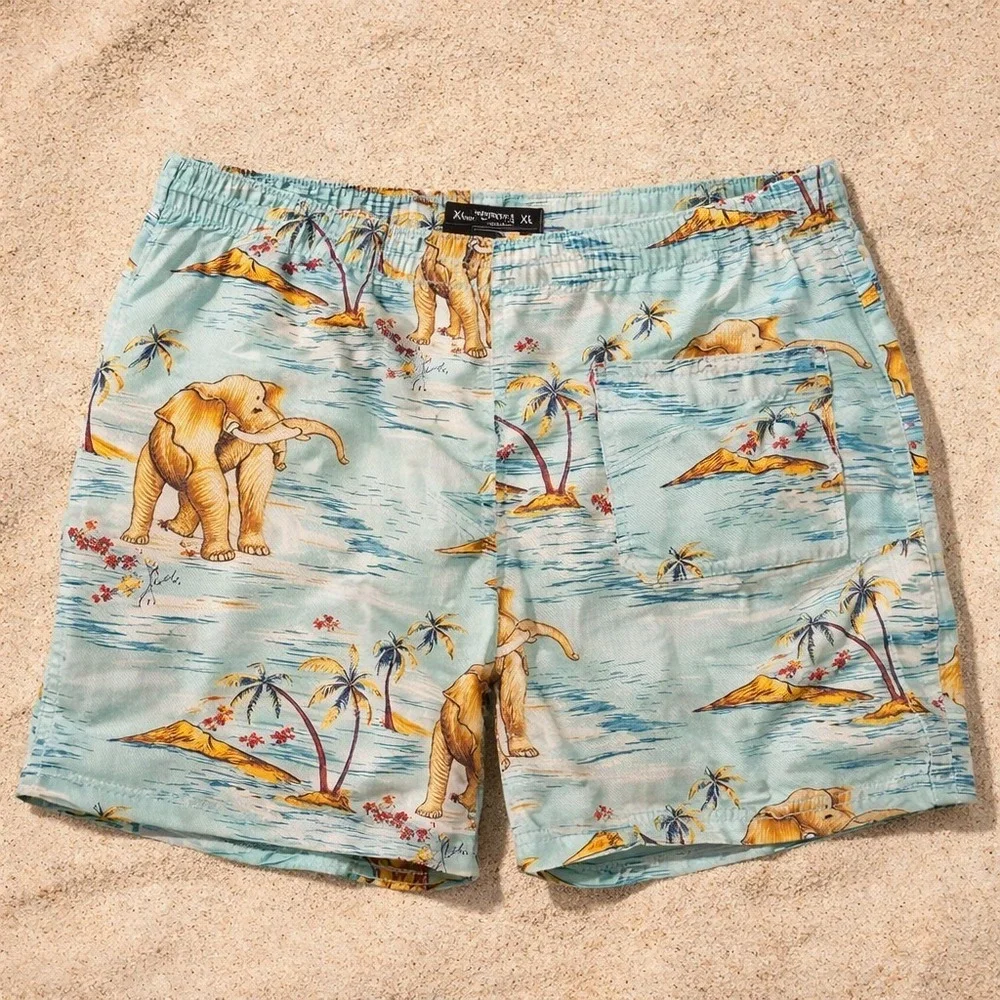 Polo Ralph Lauren Mens Swim Trunks Lined Elephant Print Size XL Tropical Pockets